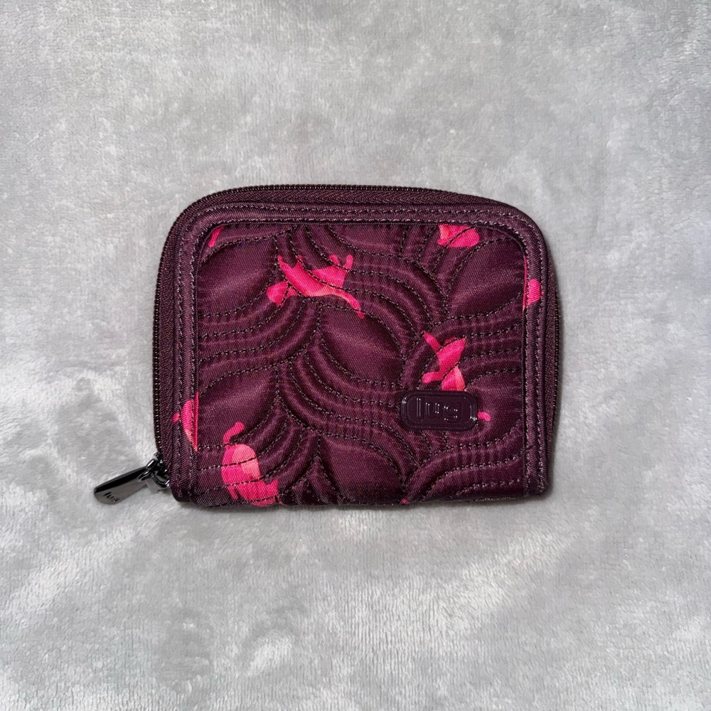 Lug Quilted Splits Wallet in Rich Purple and Pink Cats